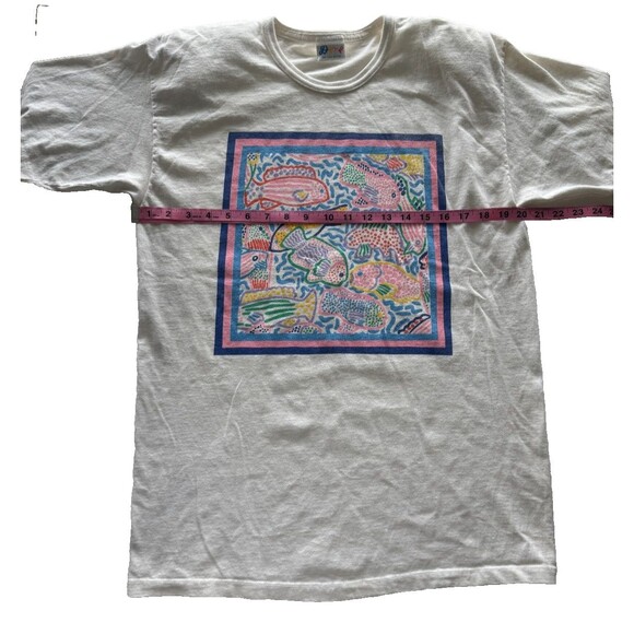 Ken Done Art to Wear T-Shirt Large White Unisex Adult Fish Tropical Shoulder Pad - Picture 6 of 7